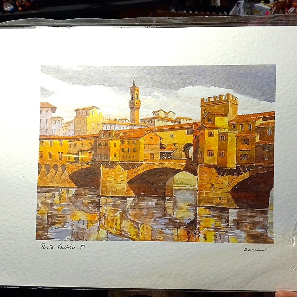 Florence Italy Ponte vecchio gold Bridge watercolor print 9"x12"